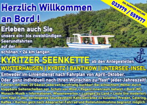 HERTHA Dampfer auf der Kyritzer Seenkette! Ruhe, Idylle, Erholung und Natur pur geniessen an Bord des kleinen und feinen Dampfer Hertha-Auguste bei der Fahrgastschifffahrt Wusterhausen / Dosse