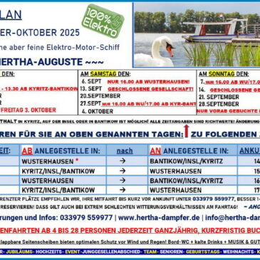 Fahrplan HERTHA-AUGUSTE für September-Oktober 2025